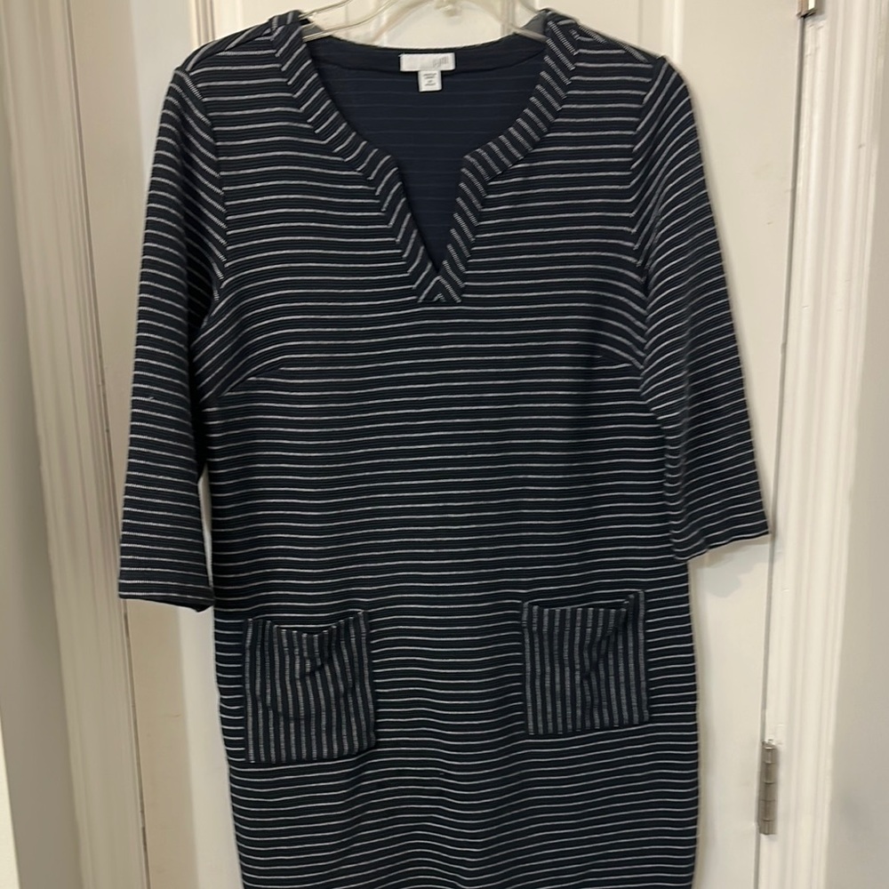 J Jll Mp Striped Navy and White Dress with Pockets casual work friendly